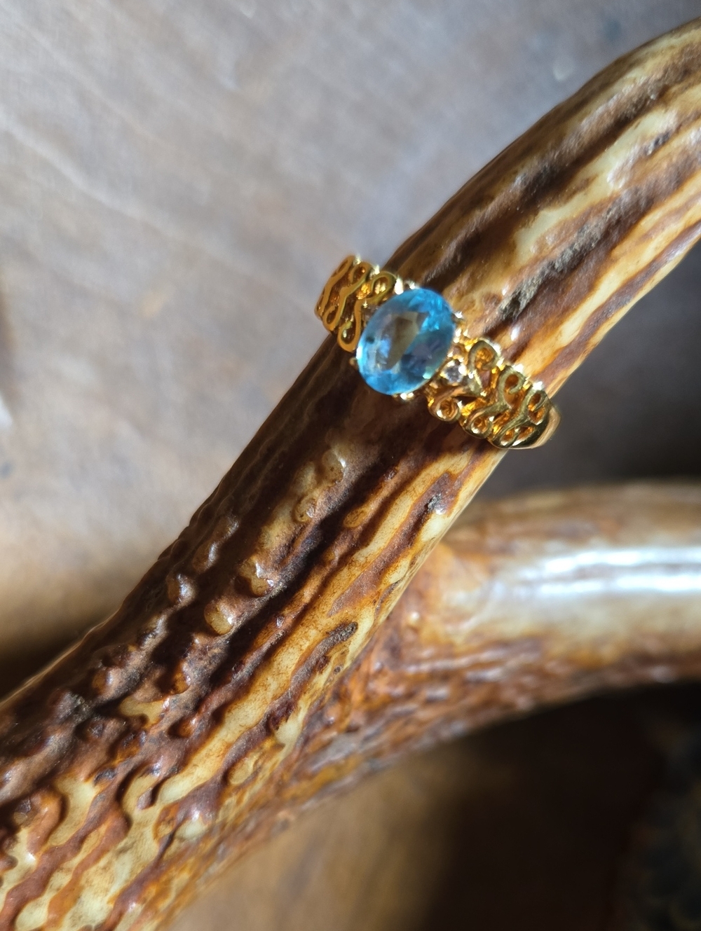 Gold Ring with Blue Gemstone - Elegant Women's Jewelry